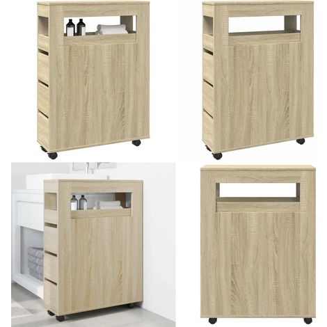 Schmaler Badschrank mit Rädern Sonoma-Eiche Holzwerkstoff - Schrank mit Rädern - Holzschrank