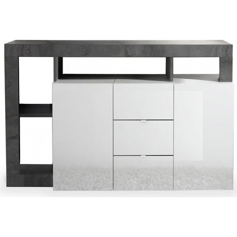 RONICA Buffet 2 portes 3 tiroirs gris et blanc (1/2)