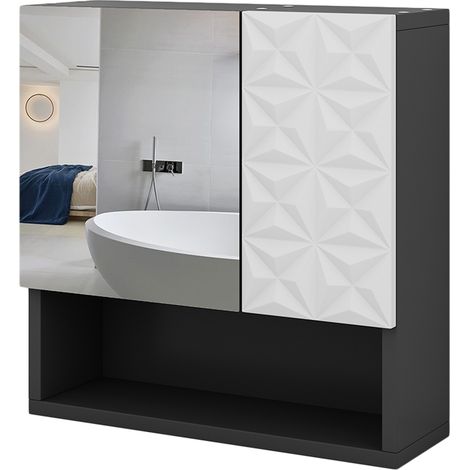 Badspiegelschrank Edge, Schwarz, 54 x 55 cm mit Tür und offenen Fächern, Vicco