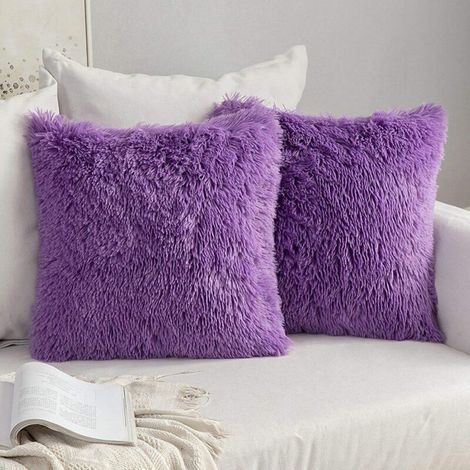 2 taies d'oreiller en fourrure artificielle, violet-