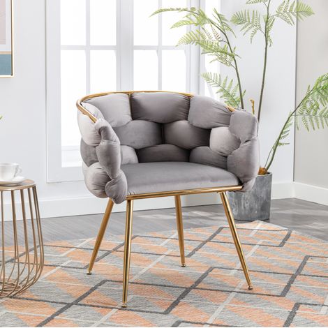 Silla tapizada 70x58x39 cm gris de metal con terciopelo y reposabrazos (1/5)