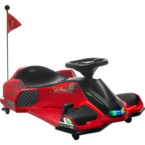 HOMCOM 12V Electric Go Kart for Kids, Battery Powerd Ride on Drift Car with Music, Colorful LED Lights, Slow Start, for 8-12 Years Old Red