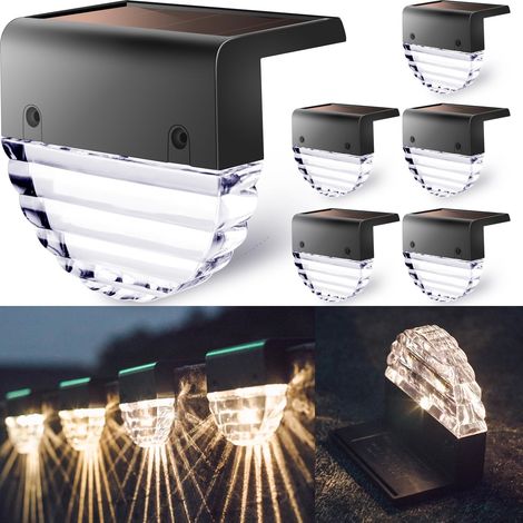 Luci solari per terrazze, illuminazione esterna, decorazioni per terrazze da giardino, luci per gradini da esterno, pilastri da giardino, recinzioni - confezione da 6 (1/4)