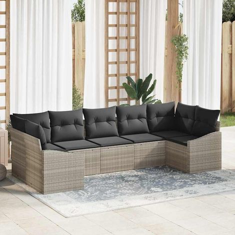 vidaXL Set di divani con cuscino 7 pcs Grigio chiaro polyrattan (1/5)