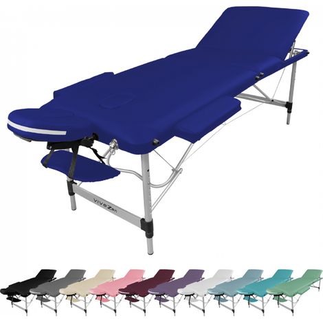 Table de massage pliante 3 zones en aluminium + Accessoires et housse de transport - Bleu azur - Vivezen