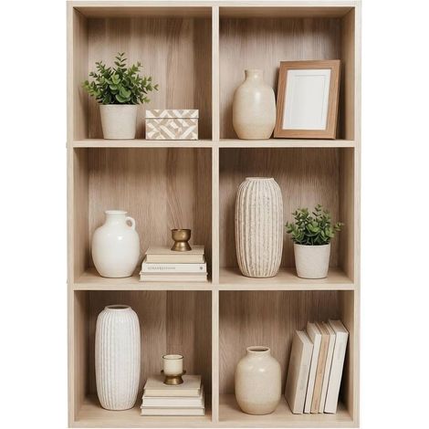 Libreria aperta a 6 cubi in legno ingegnerizzato effetto rovere 59,6 x 89 x 29 cm (1/5)