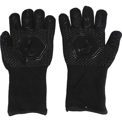BBQ Gloves Heat Resistant Grilling Gloves Non Slip Oven Gloves Long Kitchen Gloves for Barbecue Baking Black Average Size 26‑35CM (1/5)