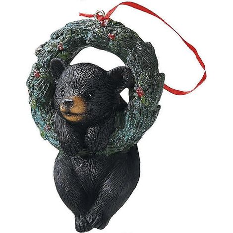 Couronne de Noël Ours Noir à suspendre, décoration pour sapin de Noël, maison ou bureau, avec ficelle (1/4)