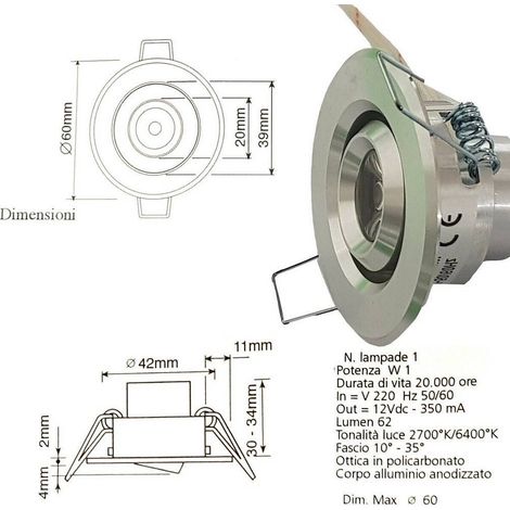 TrAdE Shop Traesio - Faretto Luce Calda A Led Mini 1 W Spot Orientabile Alette Segnapasso Con Driver - (1/2)