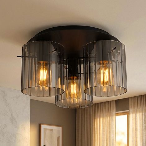 Deckenlampe Deckenleuchte Esszimmerleuchte 3-Flammig schwarz rauchfarben D 37 cm (1/5)