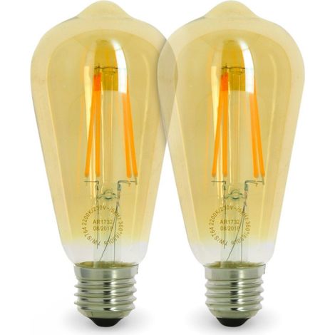 Arum Lighting – Lot de 2 ampoules LED E27 7W ST64 2200K – Lumière chaude 2200K – 730 lumens – Culot E27 – Angle 360° (1/6)