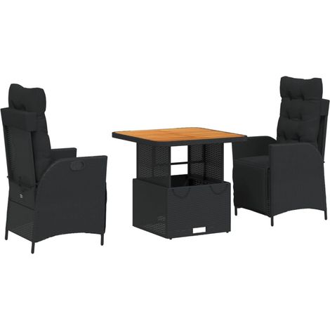 Maison Exclusive - 3-tlg. Garten-Essgruppe mit Kissen Schwarz Pol