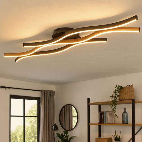 Plafonnier LED lampe de salon plafonnier aluminium noir 1 ampoule, métal plastique, 1x LED blanc chaud 1250 lm, L 108 cm