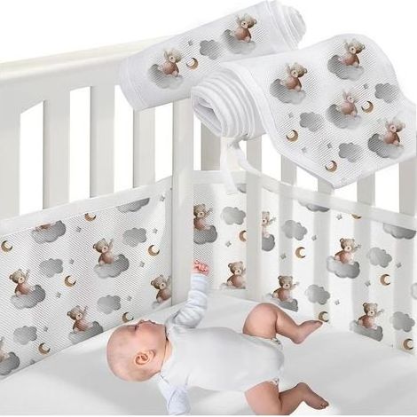 2PCS Tour De Lit Respirant pour Bébé, Barrière Anti Collision pour Nouveau Né, Lavable, Taille 160 x 30cm Et 340 x 30cm, Tour De Lit Bebe,Protection Sécurité (1/5)