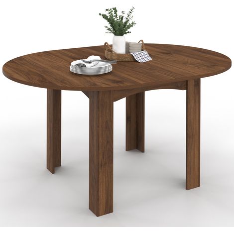 Idmarket – Table à manger extensible ronde 4-8 personnes – Effet noyer – Longueur 110-150 cm – Plateau gain de place – Courbes arrondies (1/5)
