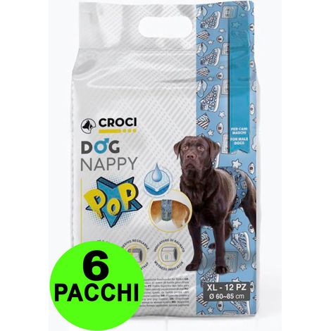 72 Fasce igieniche per cani maschi Dog Nappy Pop XL 60-85 cm - 6 pacchi da 12 pezzi cad.