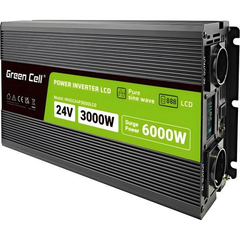 Convertitore di tensione LCD Green Cell 3000 W/6000 W da 24 V a 230 V Convertitore di tensione sinusoidale pura Potenza onda sinusoidale pura Convertitore CA CC per auto per roulotte (1/5)