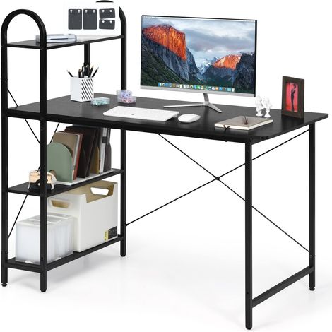 COSTWAY Scriviania Computer Salvaspazio di Metallo e Legno, Scrivania con Libreria 4 Ripiani e Piano Ampio, Scrivania per Ufficio e Casa, 120 x 60 x 71 cm (Nero) (1/5)