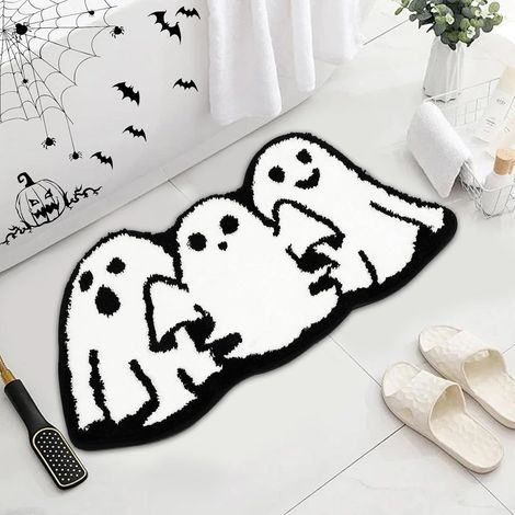 Paillasson d'Halloween Tapis de bain effrayant Tapis citrouille fantôme Décoration d'Halloween Tapis de sol antidérapant pour salle de bain, cuisine (1/5)