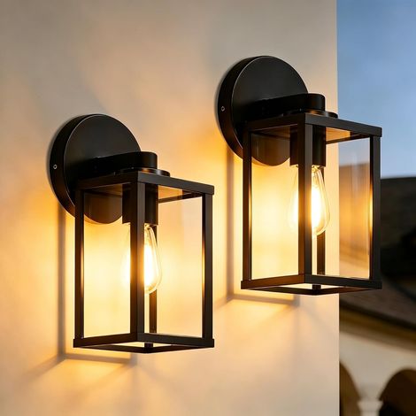 Outdoor Wall Light E27, Wall Lamp IP44 Waterproof Wall Lighting for Hallway Balcony Entrance, Aluminium+Glass, Black, Pack of 2 (Bulb Not Included) (1/5)