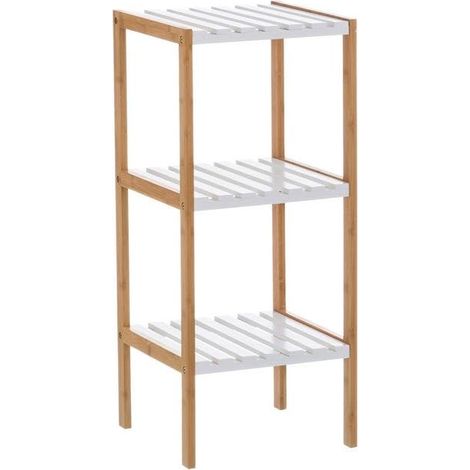 Étagère de Sol avec 3 étagères en Bois et MDF en Naturel et Blanc (1/3)