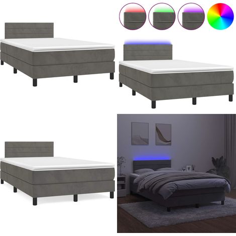 Sommier à lattes de lit avec matelas LED gris foncé 120x190 cm - Lit Plateforme - Lit Capitonné - Lit Design - Lit Velours - Éclairage Led - Home & Living (1/5)