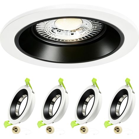 Spot LED Encastrable 230V Aluminium Cadre Avec Douille GU10, Spots de Plafond Trou de Montage 75mm, Encastrable Plafond GU10 Spot LED Salle de Bain, Cuisine et Salon, Lot de 4, Blanc+Noir (1/5)