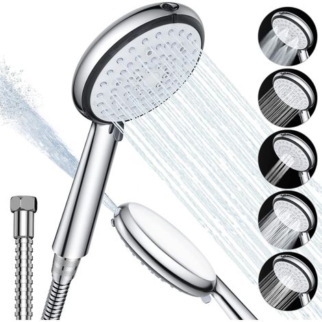 Hand Shower Hand Shower Type 6 Jet High Pressure Sprinkler Rain Shower Water Saving Shower Head Water Saving Shower Head with Pressure Jet Cleaning (Silver) (1/5)