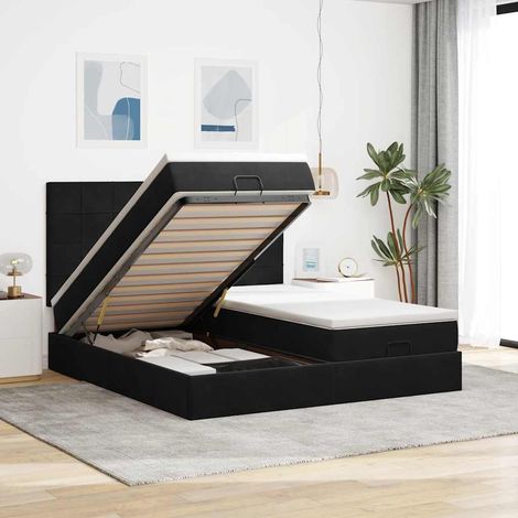 Estructura de cama otomana colchones terciopelo negra 160x200cm (1/5)