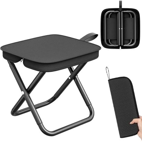 Tabouret pliant - 33 x 26 x 32 cm - Pliable - Mini chaise pliante d'extérieur - Capacité de charge jusqu'à 220 livres - Sac à main ultra léger pour voyage, randonnée, pêche (noir 1) (1/5)