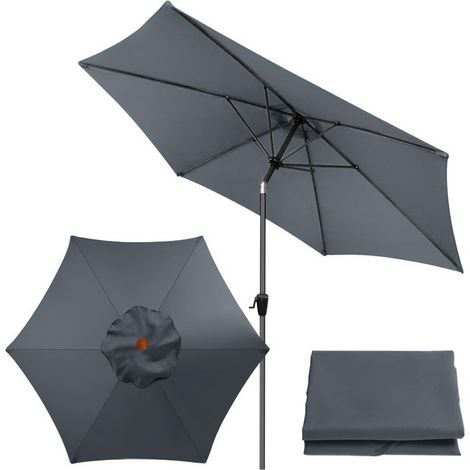 Rechange Toile de Parasol de Jardin 2 m / 2.7 m / 3 m Dessus de Parapluie de Remplacement pour 6 Bras, Housse de Rechange pour Parasol, pour Terrasse/Jardin/Piscine (Dark grey,3M / 9.8Ft) (1/5)