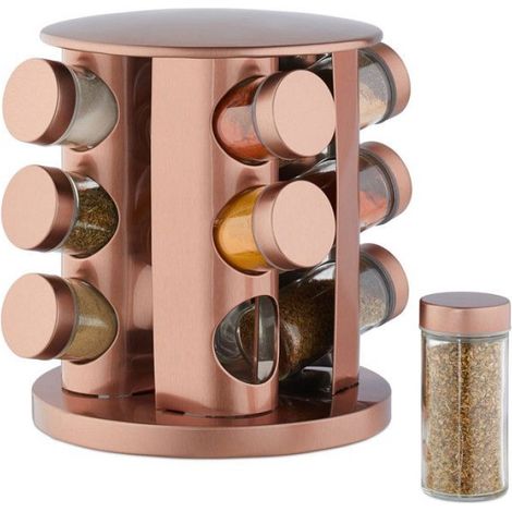 Carrousel À Épices - 12 Pots En Verre - Support Rotatif 360° En Inox - Cuivré - 22,5 x 22 cm - 2 kg (1/5)