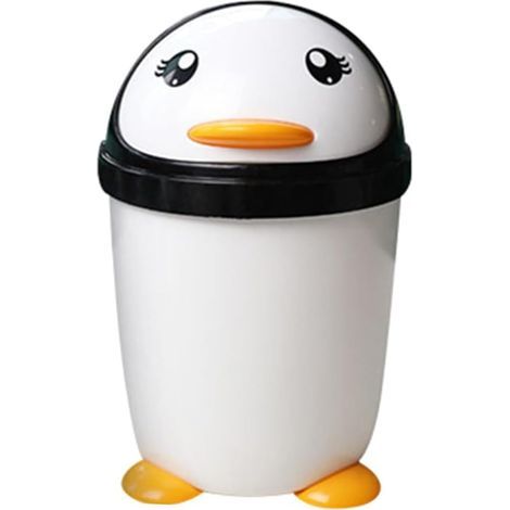 Papelera para coche con tapa abatible, diseño de pingüino lindo, 8.27x5.51x5.51 pulgadas, mini cubo de basura de plástico para escritorio, niños, hogar y cocina (1/5)