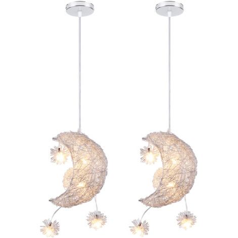 royaluxe- 2X Suspension Luminaire Moderne 20CM Lampe À Suspension Lune Plafonnier Rétro Vintage Pour Couloir, Chambre À Coucher, Blanc Chaud (1/5)