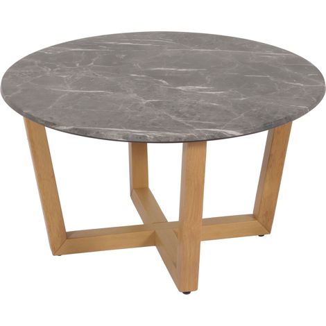 Table basse HWC-M61, table d'appoint table de salon, bois massif HDF stratifié mélaminé Ø80cm, aspect marbre/pierre, str (1/5)