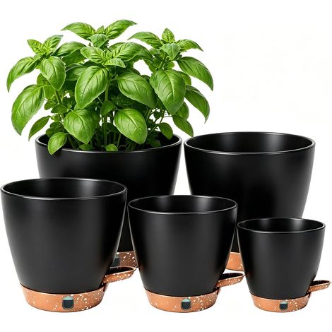 5 Pots de Fleurs en Plastique, 12,5/14/15,2/16,5/18 cm - Noir (1/5)