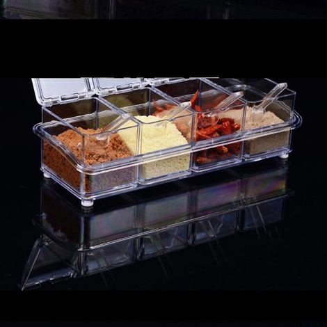 Ensemble de pots à épices et condiments en acrylique transparent, comprenant sel, sucre et épices. (1/5)