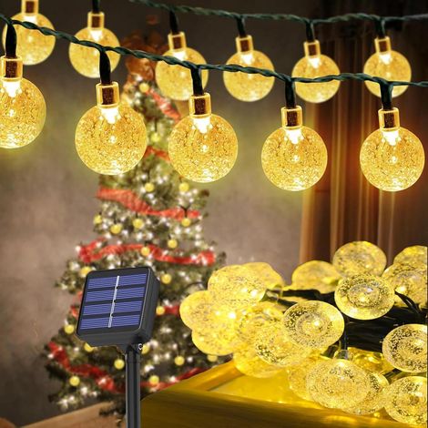 Guirlande Lumineuse Solaire Extérieure 7m 50 LED Boules, IP65 Étanche, 8 Modes Clignotants, Éclairage Solaire pour Jardin, Terrasse, Mariage, Noël, Blanc Chaud