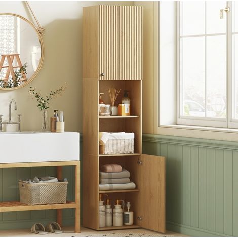 Mueble alto de baño 40 x 31 x 182 cm, 6 niveles, roble DESVIAE (1/5)