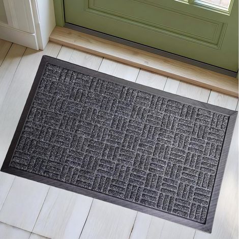 Paillasson d'extérieur imperméable, antidérapant pour porche et terrasse, tapis de sol facile à nettoyer (noir + blanc, 45 x 75 cm) (1/5)