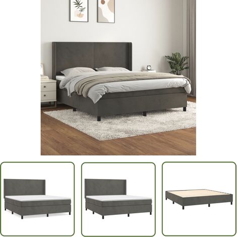 The Living Store Sommier à lattes de lit et matelas Gris foncé 180x200cm Velours - Lit Tapissier - Lit Velours - Lit Double - Literie - Chambre À Coucher (1/5)