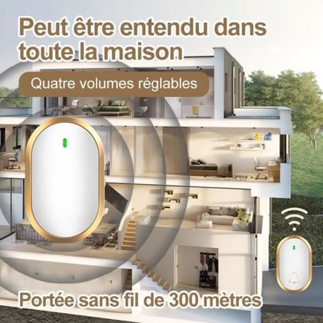 Sonnette Sans Fil - Portée 400 M - IP55 Étanche - 4 Niveaux Sonores - 60 Mélodies - Récepteur + Émetteur (1/4)