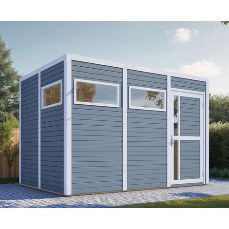 Abri de jardin bois Bertilo Cubus 3 19mm avec plancher 7,65m² gris (1/5)