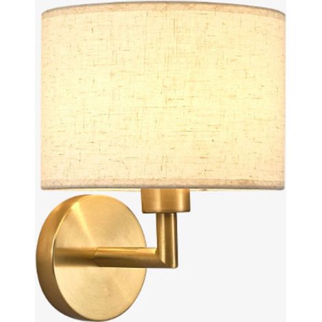 Applique da interno dimmerabile, lampada da parete dorata con paralume in lino beige, applique girevole per comodino/soggiorno, luce calda 7W (1/3)