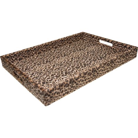 Plateau rectangulaire de service et décoration en plastique motif léopard marron 42 x 32 x 4,5 cm - PANGIVO (1/5)