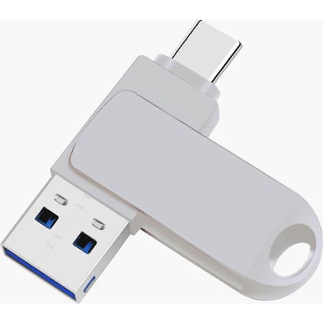 Clé USB C 64 Go, clé USB 3.0 de type C avec porte-clés, clé USB OTG 2 en 1, clé mémoire pivotante (argent) (1/5)