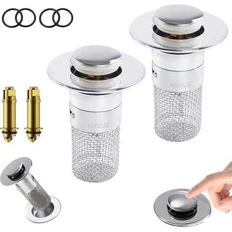 1 pièce Bouchon de vidange réglable, clapet + panier filtrant, bouchon universel pour éviers et baignoires, diamètre 34-40 mm (1/5)