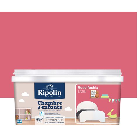 Ripolin – Peinture satinée anti humidité pour chambre d'enfants – Rose fuchsia 2,5 L – Captation formaldéhyde pour un environnement sain