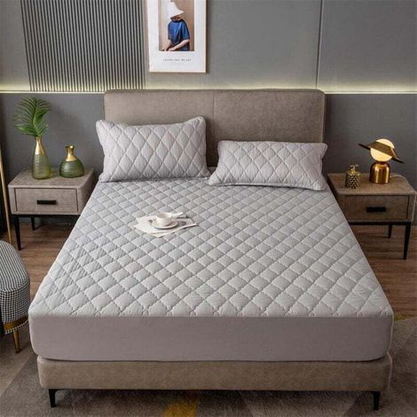 Housse de matelas lavable, drap-housse matelassé matelassé imperméable de couleur unie, convient aux matelas de 12"/30 cm d'épaisseur, gris foncé (1/5)