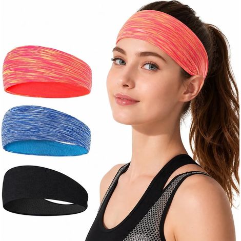 Fasce sportive per capelli (set da 3 pezzi, rosa, blu, nero) – antiscivolo, elastiche e traspiranti.